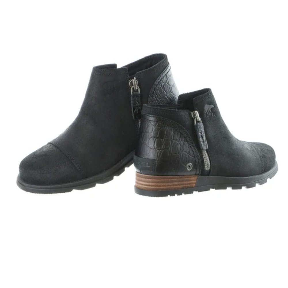 Black Women's Ankle Boot with Side Zip - , Suede & Croc Texture